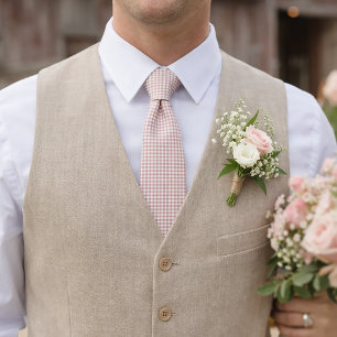 Blush Pink and White Gingham Plaid Pattern Tie