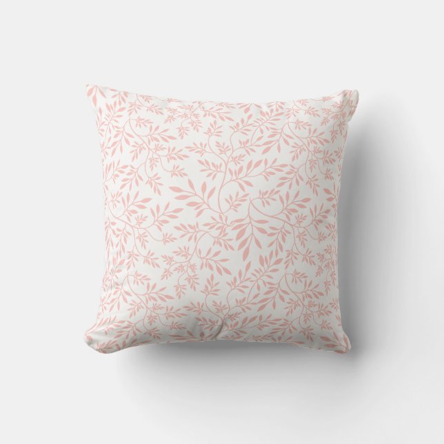 Blush pink and white leaves pattern throw pillow (Front)