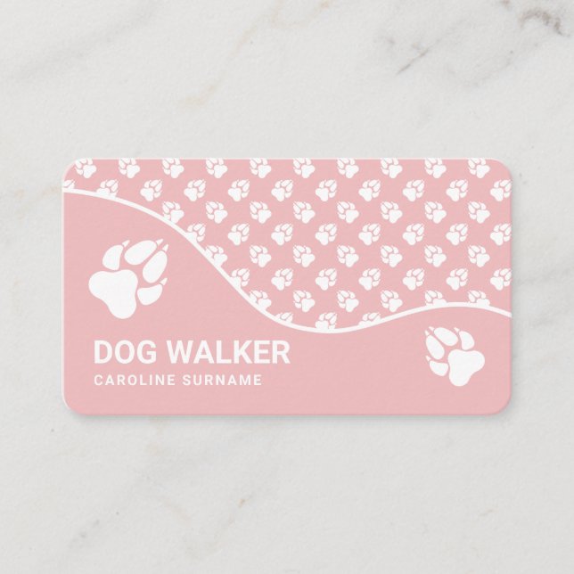 Blush Pink And White Paws Dog Walker Pet Sitting Business Card (Front)