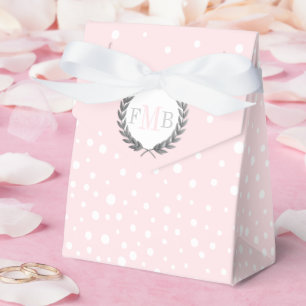 Blush pink and white polka dot pattern wedding fav favor box