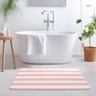 Blush Pink and White Stripes   Editable Colours Bath Mat