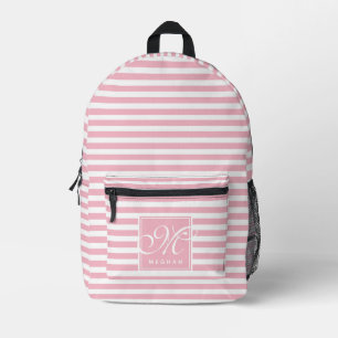 Blush Pink and White Stripes - Monogrammed Printed Backpack
