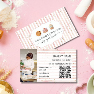 Blush Pink and white stripes Pastry Chef Bakery Business Card