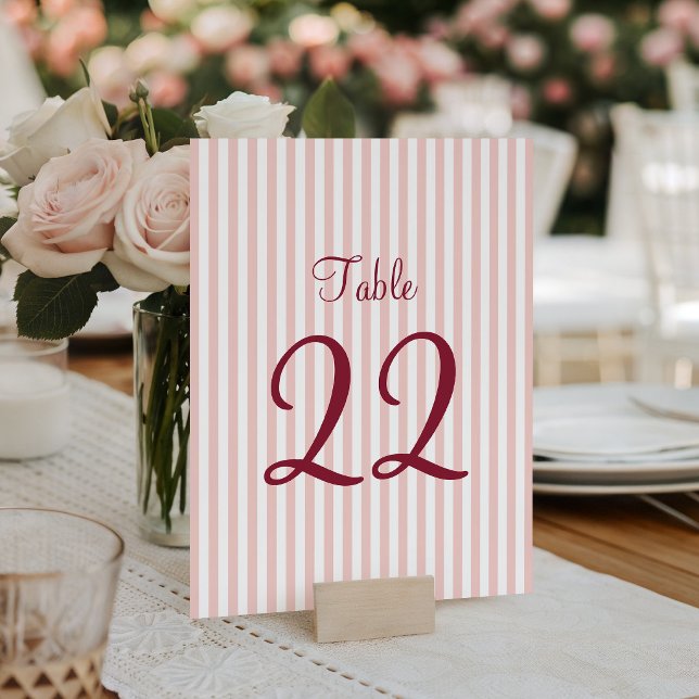 Blush Pink and White Stripes Table Number (Blush Pink and White Stripes Table Number)