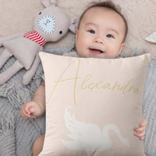 Blush Pink and White Swan Any Colour Throw Pillow