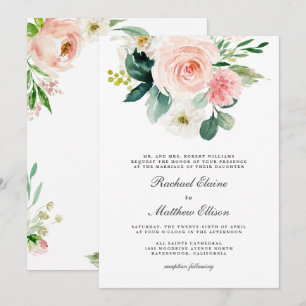 Blush Pink and White Watercolor Floral Wedding Invitation