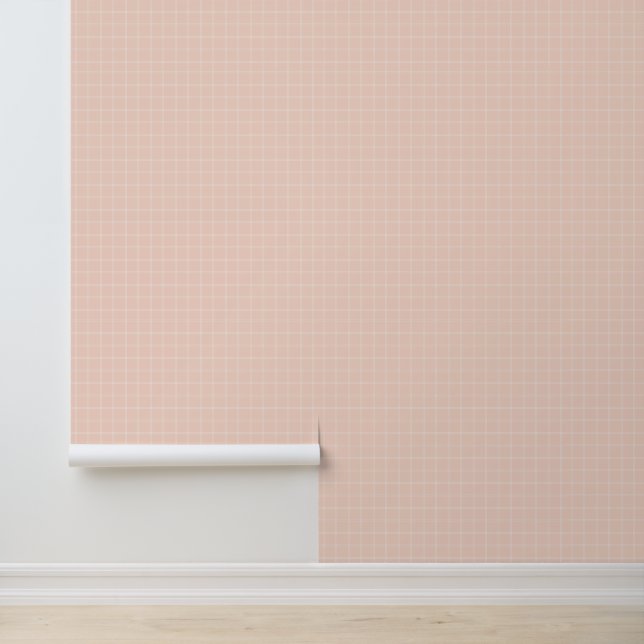 Blush Pink and White Windowpane Check Wallpaper (Application)