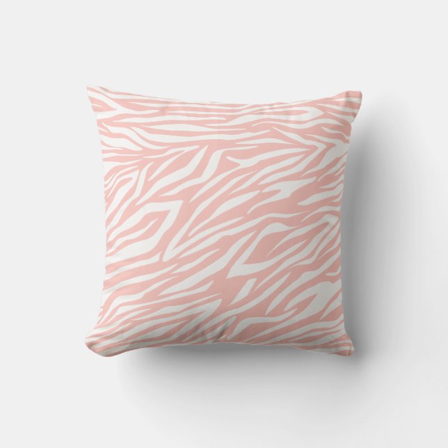 Blush pink and white zebra print pattern custom throw pillow (Front)