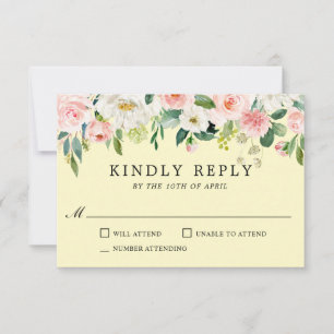 Blush Pink and Yellow Watercolor Floral RSVP Card