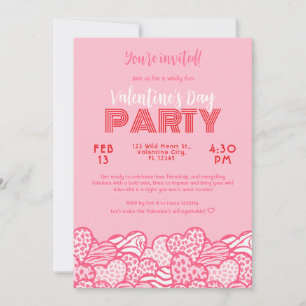 Blush Pink Animal Print Hearts Valentines Party Invitation