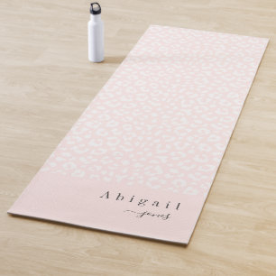 Blush Pink Animal Print Script Name Personalized Yoga Mat