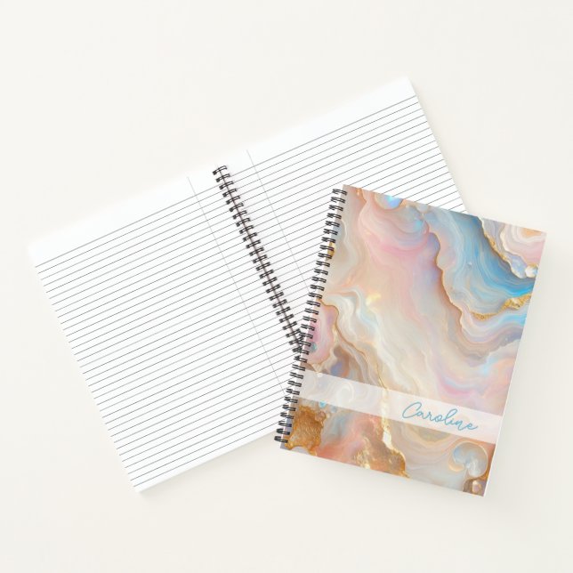 Blush Pink Aqua Blue Gold White Marble Art Pattern Notebook (Inside)