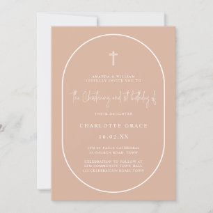 Blush Pink Arch Modern Joint Christening Birthday Invitation
