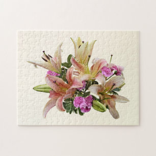 Blush Pink Asiatic Lilies and Carnations Jigsaw Puzzle
