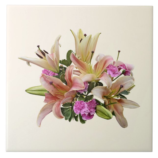 Blush Pink Asiatic Lilies and Carnations Tile (Front)