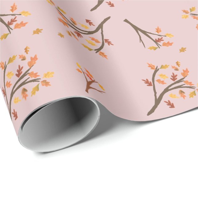 Blush Pink Autumn Branch Leaves Fall  Wrapping Paper (Roll Corner)