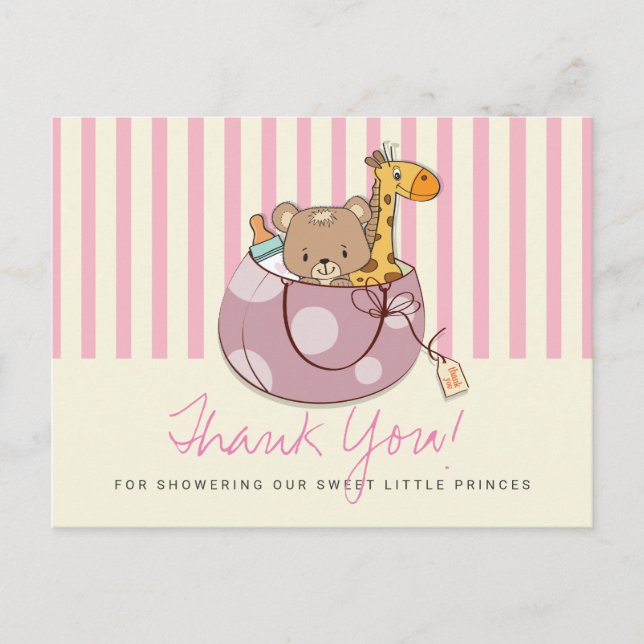 Blush Pink Baby Animals Baby Shower Thank You Postcard (Front)