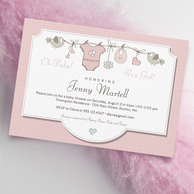 Blush Pink Baby Clothesline | Baby Shower Invitation (Creator Uploaded)