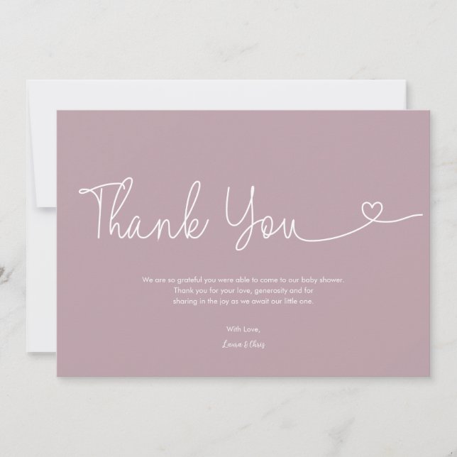 Blush Pink Baby Girl Shower Script Heart  Thank You Card (Front)
