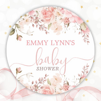 Blush Pink Baby In Bloom Baby Shower  Classic Round Sticker
