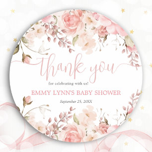 Blush Pink Baby In Bloom Baby Shower Thank You Classic Round Sticker