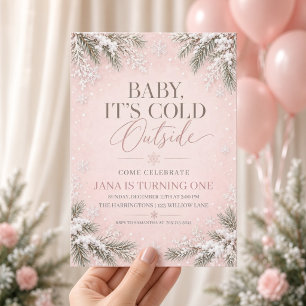 Blush Pink Baby It’s Cold Outside First Birthday  Invitation