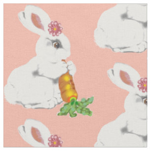 Blush Pink Baby White Bunny Rabbit Vintage Nursery Fabric