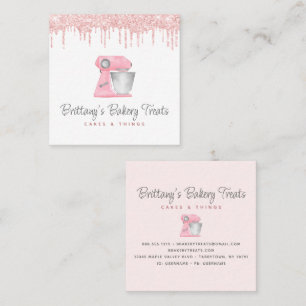 Blush Pink Bakery Mixer Glitter Drips Pastry Chef Square Business Card
