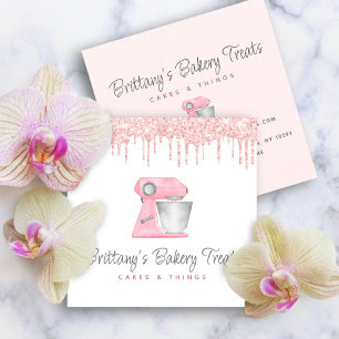 Blush Pink Bakery Mixer Glitter Drips Pastry Chef Square Business Card