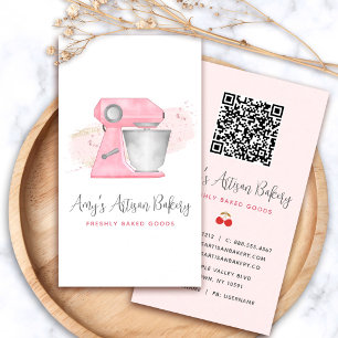 Blush Pink Bakery Mixer Logo QR Code Pastry Chef Business Card