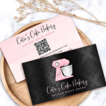 Blush Pink Bakery Mixer QR Code on Black Damask