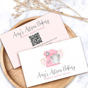 Blush Pink Bakery Mixer QR Code Pastry Chef Business Card