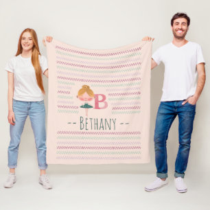 Blush Pink Ballerina Monogram B – Personalized Art Fleece Blanket