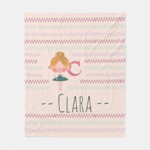 Blush Pink Ballerina Monogram C Name Fleece Blanket