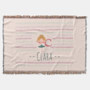 Blush Pink Ballerina Monogram C Name Throw Blanket