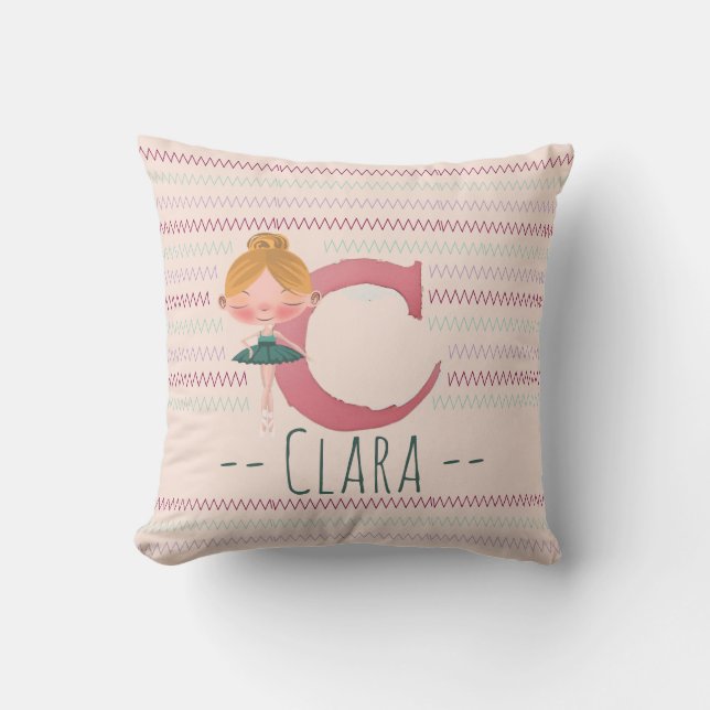 Blush Pink Ballerina Monogram C – Personalized Art Throw Pillow (Front)