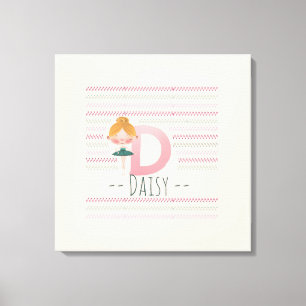 Blush Pink Ballerina Monogram D – Personalized Art Canvas Print