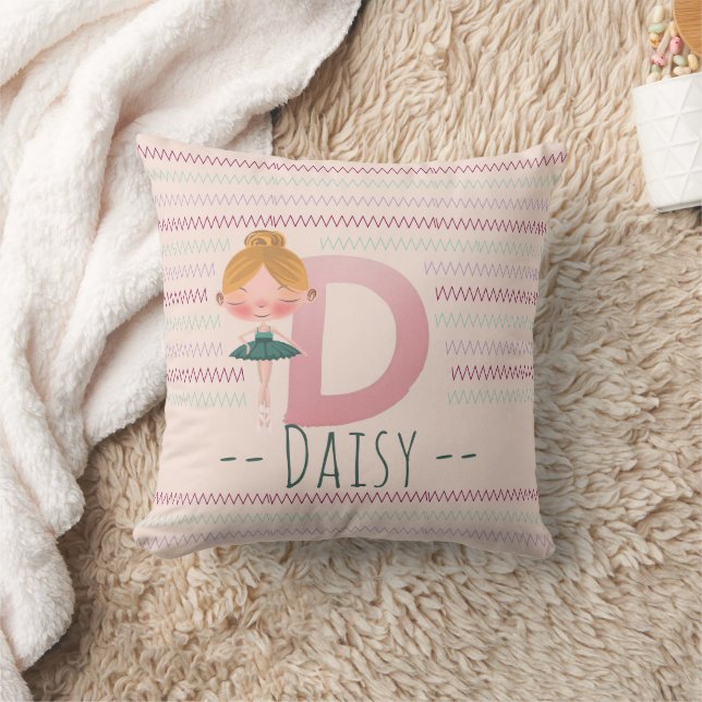 Blush Pink Ballerina Monogram D – Personalized Art Throw Pillow (Blanket)
