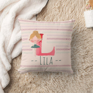 Blush Pink Ballerina Monogram L – Personalized Art Throw Pillow