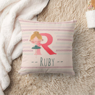 Blush Pink Ballerina Monogram R – Personalized Art Throw Pillow