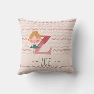 Blush Pink Ballerina Monogram Z – Personalized Art Throw Pillow