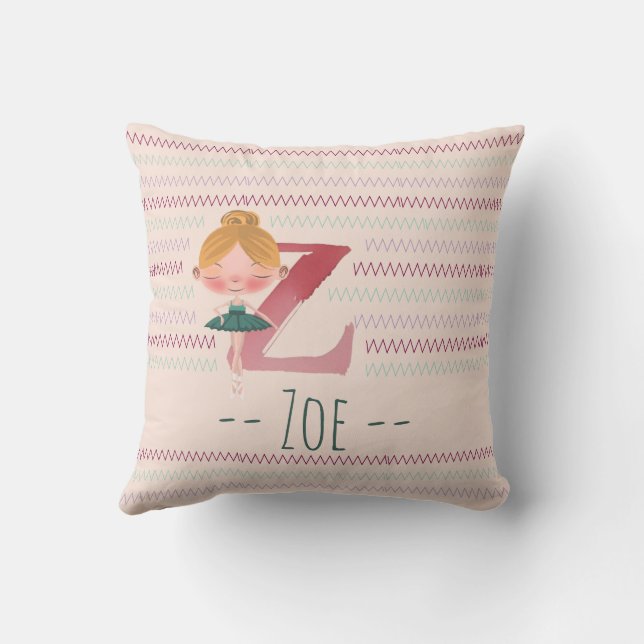 Blush Pink Ballerina Monogram Z – Personalized Art Throw Pillow (Back)