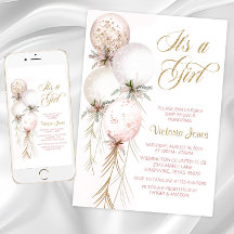 Blush Pink Balloon Baby Shower Invitation