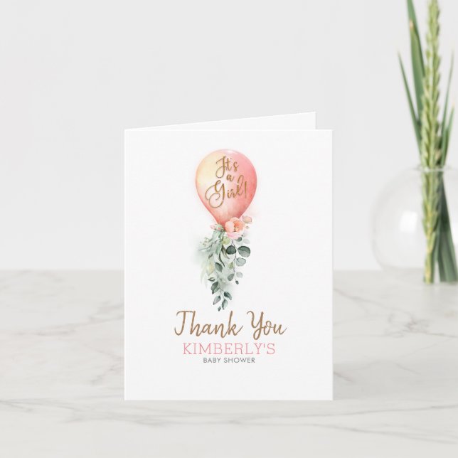 Blush Pink Balloon Baby Shower Thank You (Front)