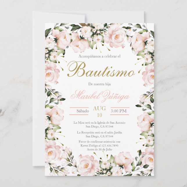 Blush Pink Baptism invitation (Front)