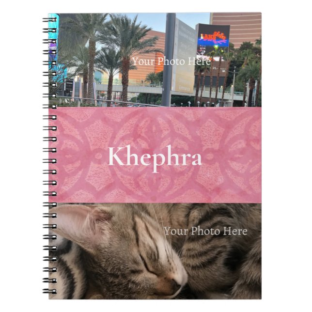 Blush Pink Batik Name and Photo Collage Notebook (Front)