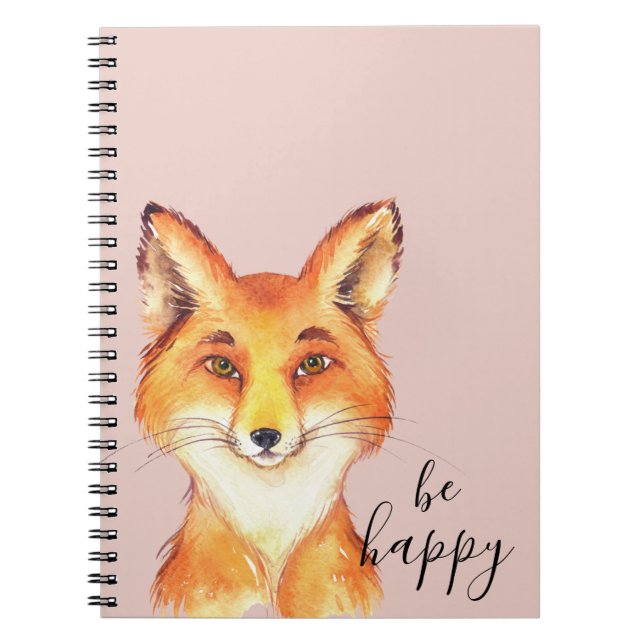 Blush Pink Be Happy Fox Notebook (Front)