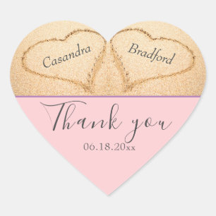 Blush Pink  Beach 2 Heart Sand Wedding Thank You Sticker