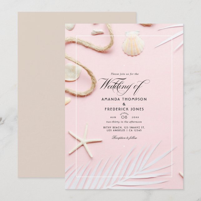 Blush Pink Beach Wedding Invitation (Devant / Derrière)