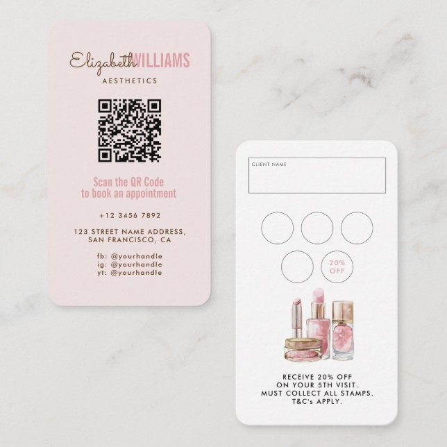 Blush Pink Beauty Aesthetics QR Code Loyalty & Business Card (Front/Back)
